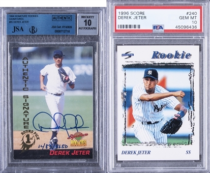 1994 Signature Rookies and 1996 Score Derek Jeter Rookie Era Cards Pair (2 Different) – Including Signed Example